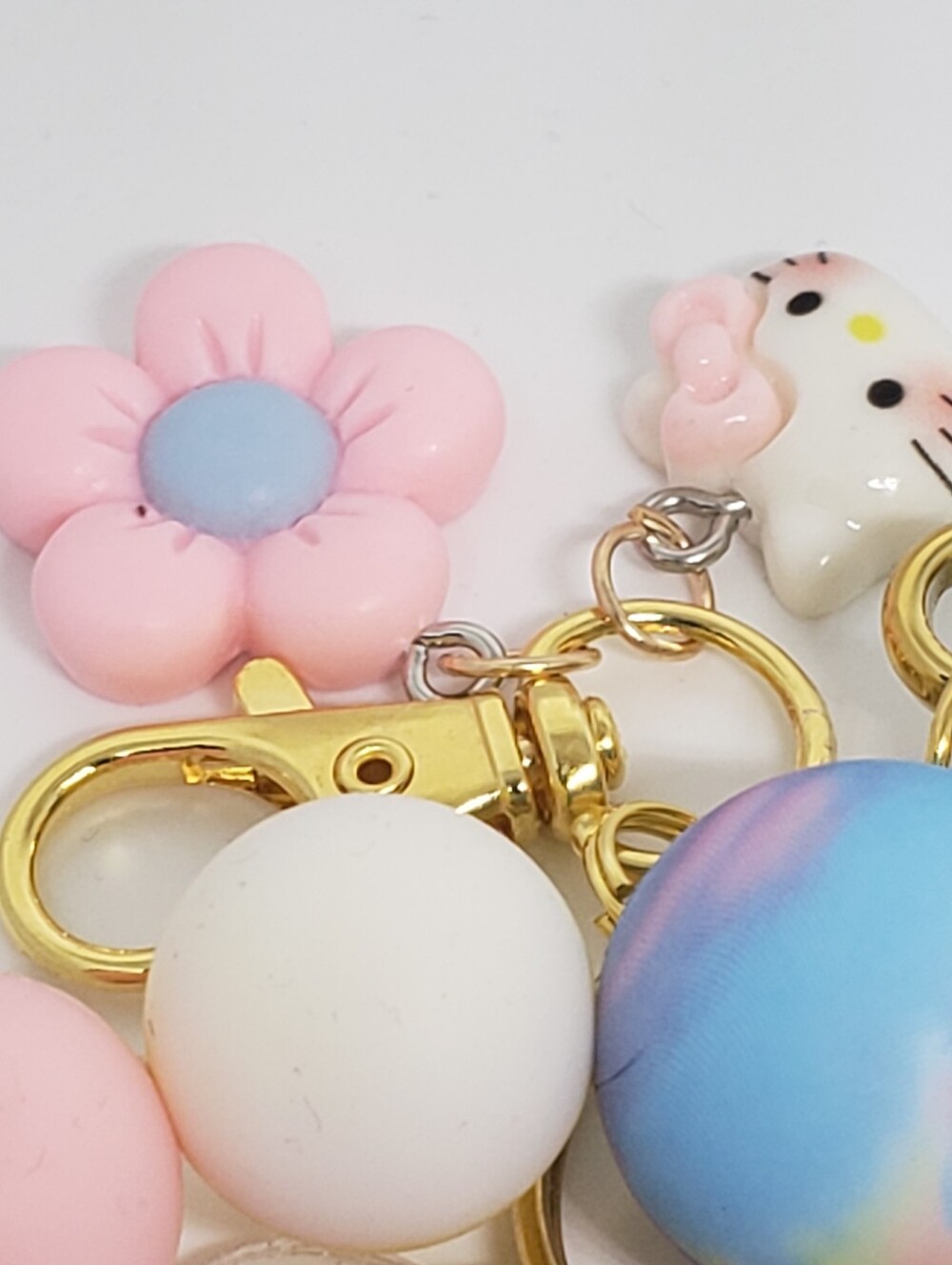 Handmade Silicone Beaded Pastel Kawaii Strawberry Hello Kitty Keychain Wristlet - Picture 2 of 5